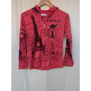 Keren Hart Womens Paris Zip Up Hooded Long Sleeve Shirt Sz Small Sequin Beading